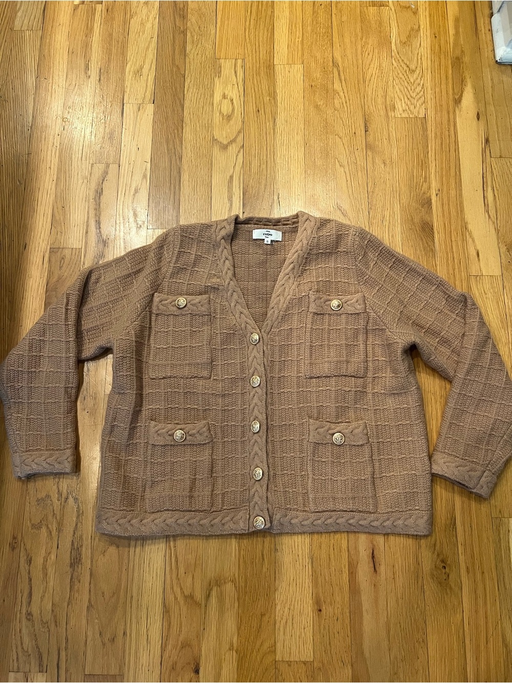 entro Textured Knit Button-Front Cardigan - Camel Brown